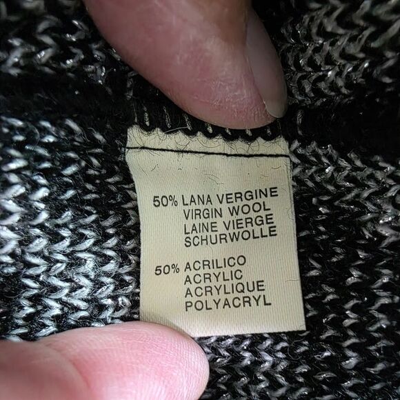 Laura Lorani Sweater Black White Geometric Print Wool Blend Long Sleeve No Size - Picture 8 of 10